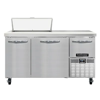 Continental Refrigerator RA60N8 60" 3-Door Sandwich and Salad Prep Table, 8 Pans, Stainless Steel