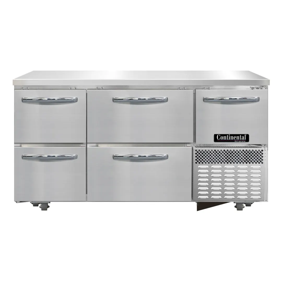 Continental Refrigerator RA60SN-U-D 60" Commercial Undercounter Refrigerator, 4-Drawer & 1-Half Door, 15 cu. ft.