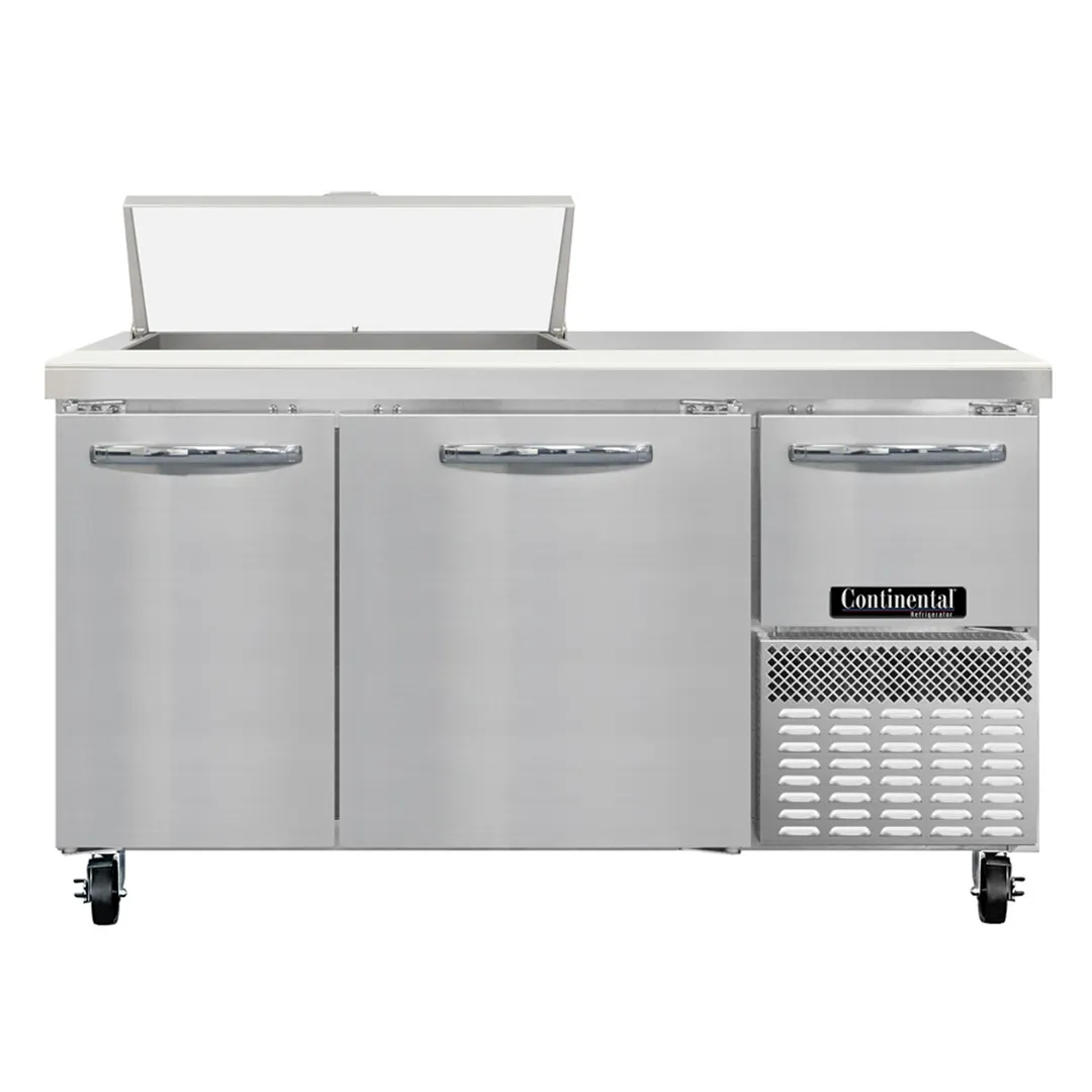 Continental Refrigerator RA60SN8 60" 3-Door Sandwich and Salad Prep Table, 8 Pans, Stainless Steel