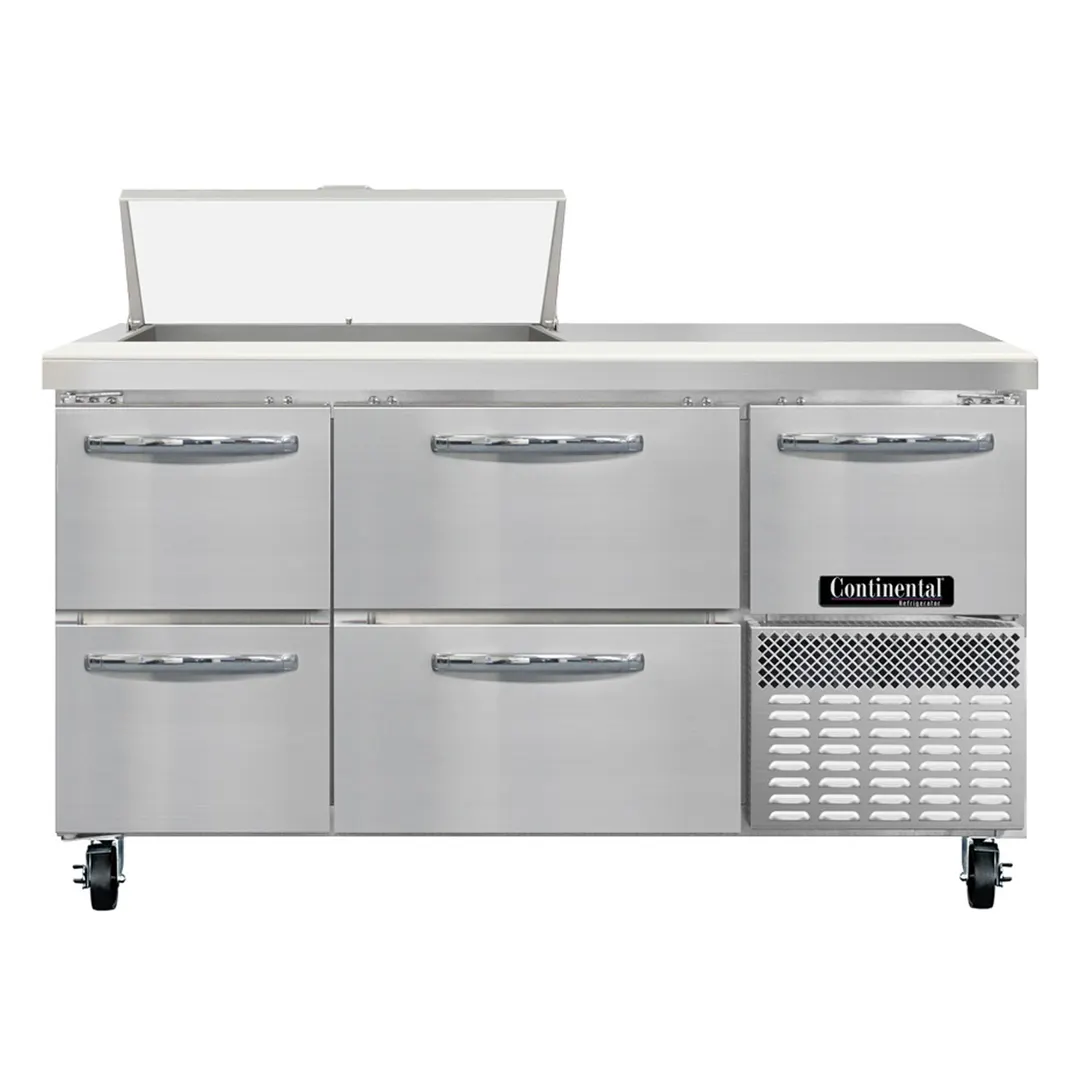 Continental Refrigerator RA60SN8-D 60" 1-Door 4-Drawer Sandwich and Salad Prep Table, 8 Pans, Stainless Steel