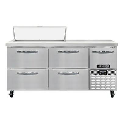 Continental Refrigerator RA68N10-D 68" Sandwich / Salad Prep Table w/ 4 Drawers & 1 Door, 10 Pans