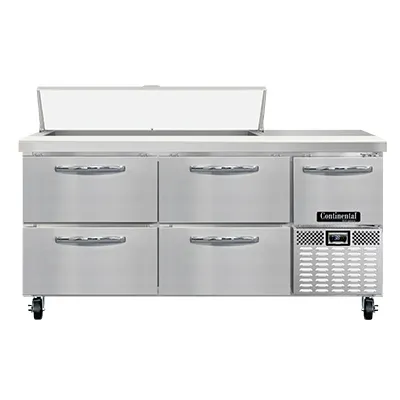 Continental Refrigerator RA68N12-D 68" Sandwich / Salad Prep Table w/ 4 Drawers & 1 Door, 12 Pans