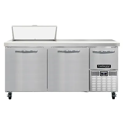 Continental Refrigerator RA68N8 68" 3-Door Sandwich and Salad Prep Table, 8 Pans, Stainless Steel