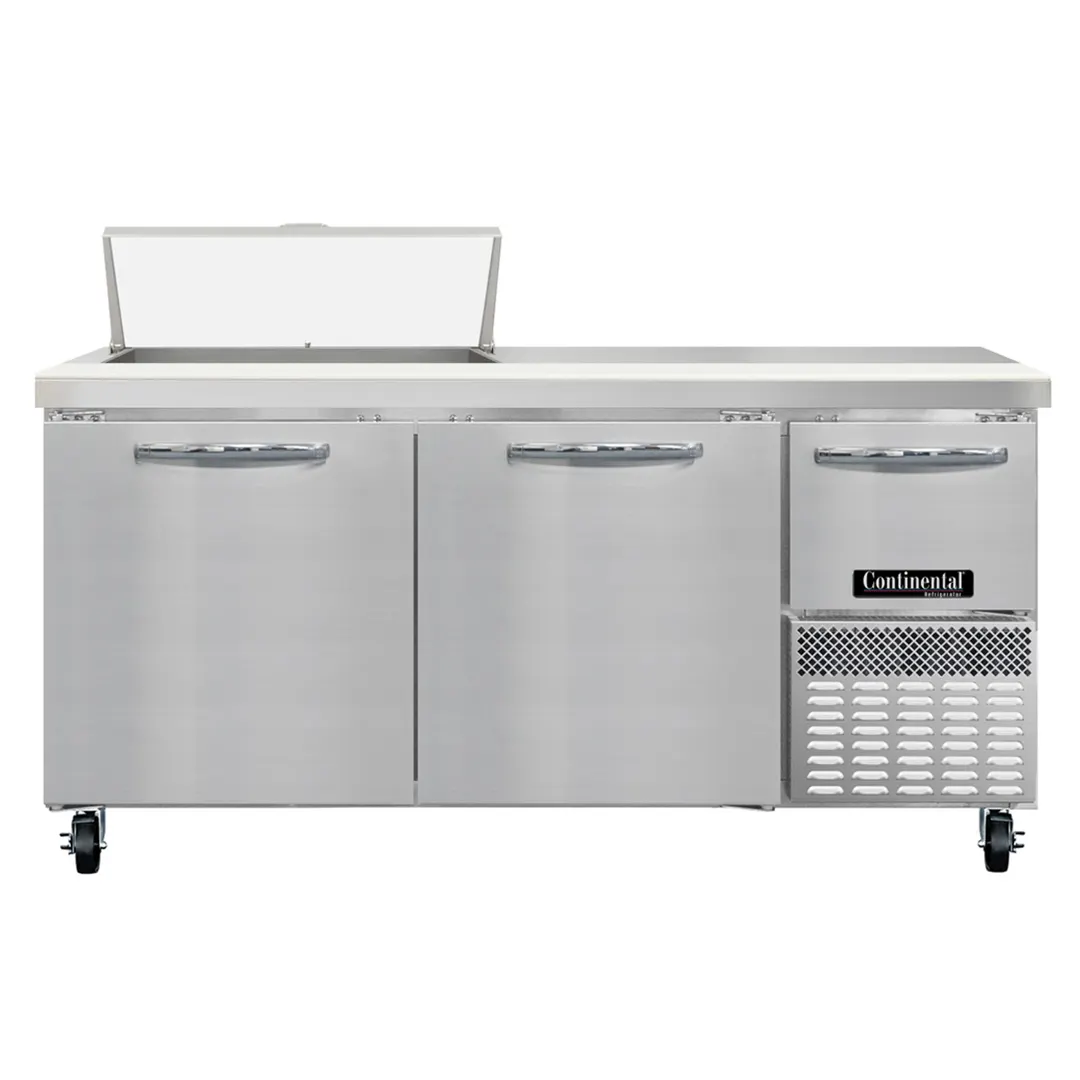 Continental Refrigerator RA68SN8 68" 3-Door Sandwich and Salad Prep Table, 8 Pans, Stainless Steel