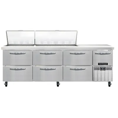 Continental Refrigerator RA93N30M-D 93" Mega Top Sandwich Prep Table w/ 6 Drawers & 1 Door, 30 pans