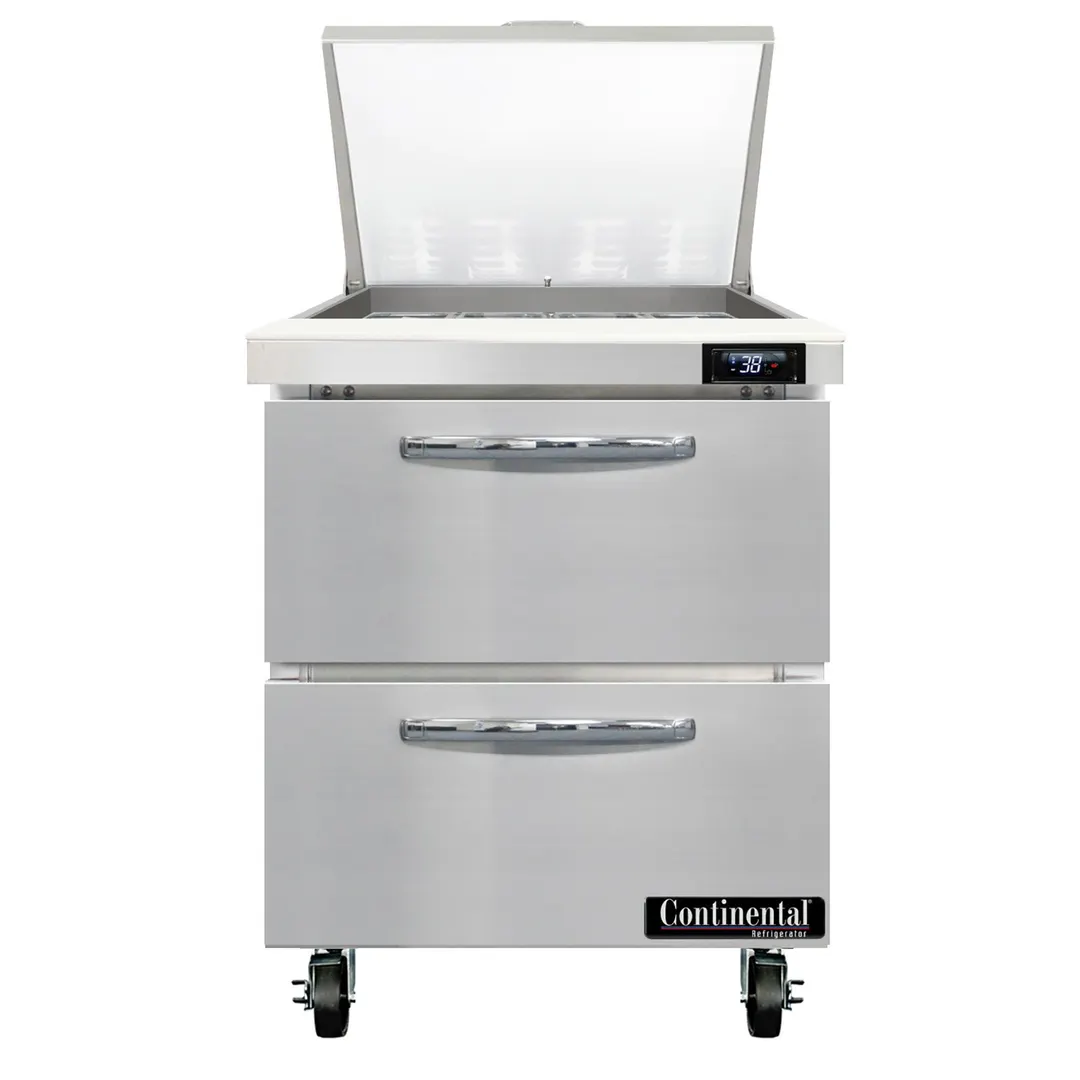 Continental Refrigerator SW27N12M-D 27" Mega Top Sandwich Prep Table w/ 2 Drawers, 12 pans