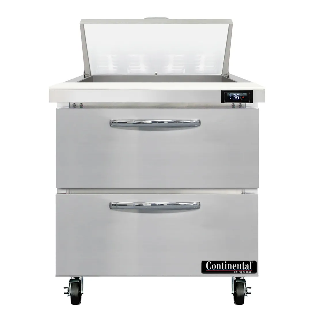 Continental Refrigerator SW32N8-D 32" Sandwich / Salad Prep Table w/ 2 Drawers, 8 Pans