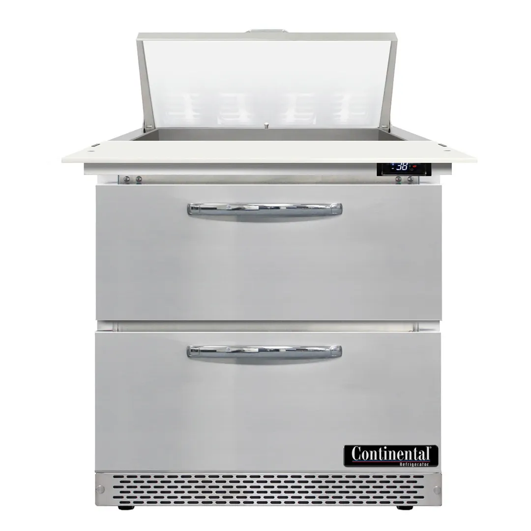Continental Refrigerator SW32N8C-FB-D 32" Sandwich / Salad Prep Table w/ 2 Drawers, 8 Pans