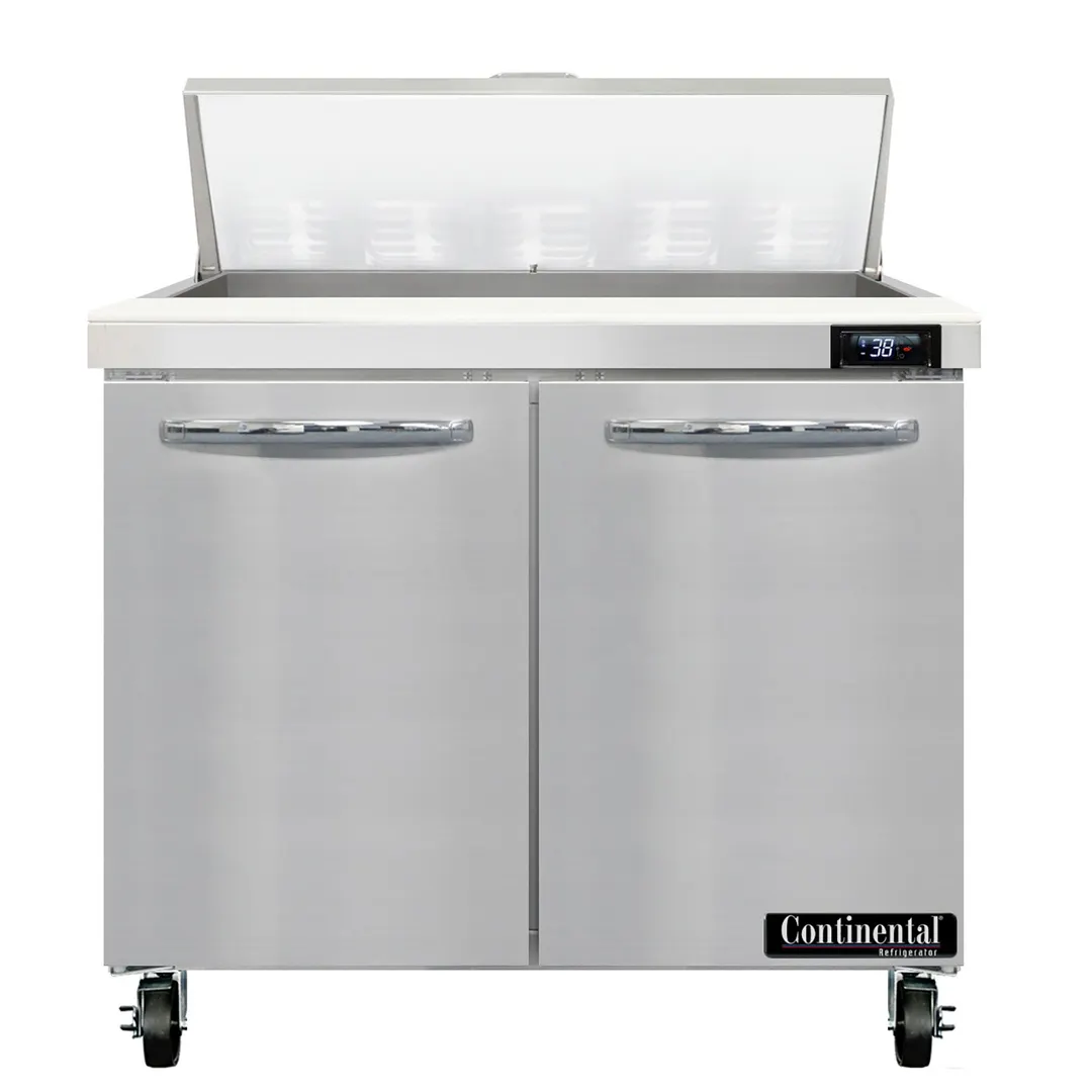 Continental Refrigerator SW36N10 36" 2-Door Sandwich and Salad Prep Table, 10 Pans, Stainless Steel Exterior