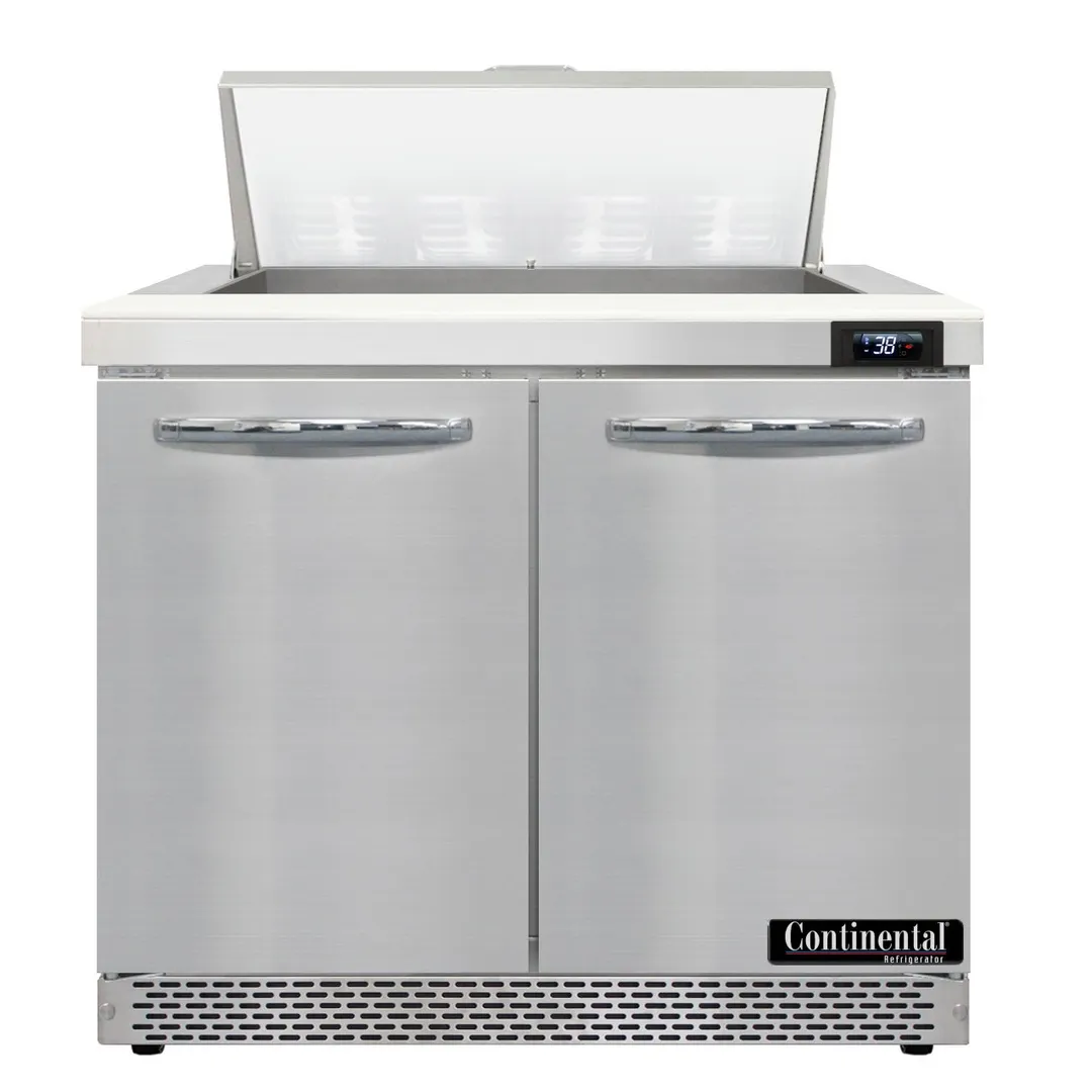 Continental Refrigerator SW36N8-FB 36" 2-Door Sandwich and Salad Prep Table, 8 Pans, Stainless Steel Exterior