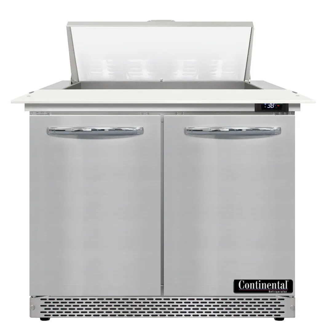 Continental Refrigerator SW36N8C-FB 36" Two Section Sandwich / Salad Prep Table w/ 2 Doors, 8 Pans