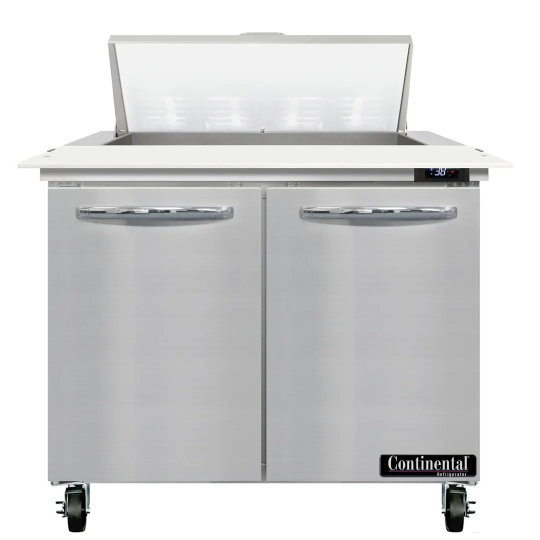 Continental Refrigerator SW36N8C 36" Two Section Sandwich / Salad Prep Table w/ 2 Doors, 8 Pans