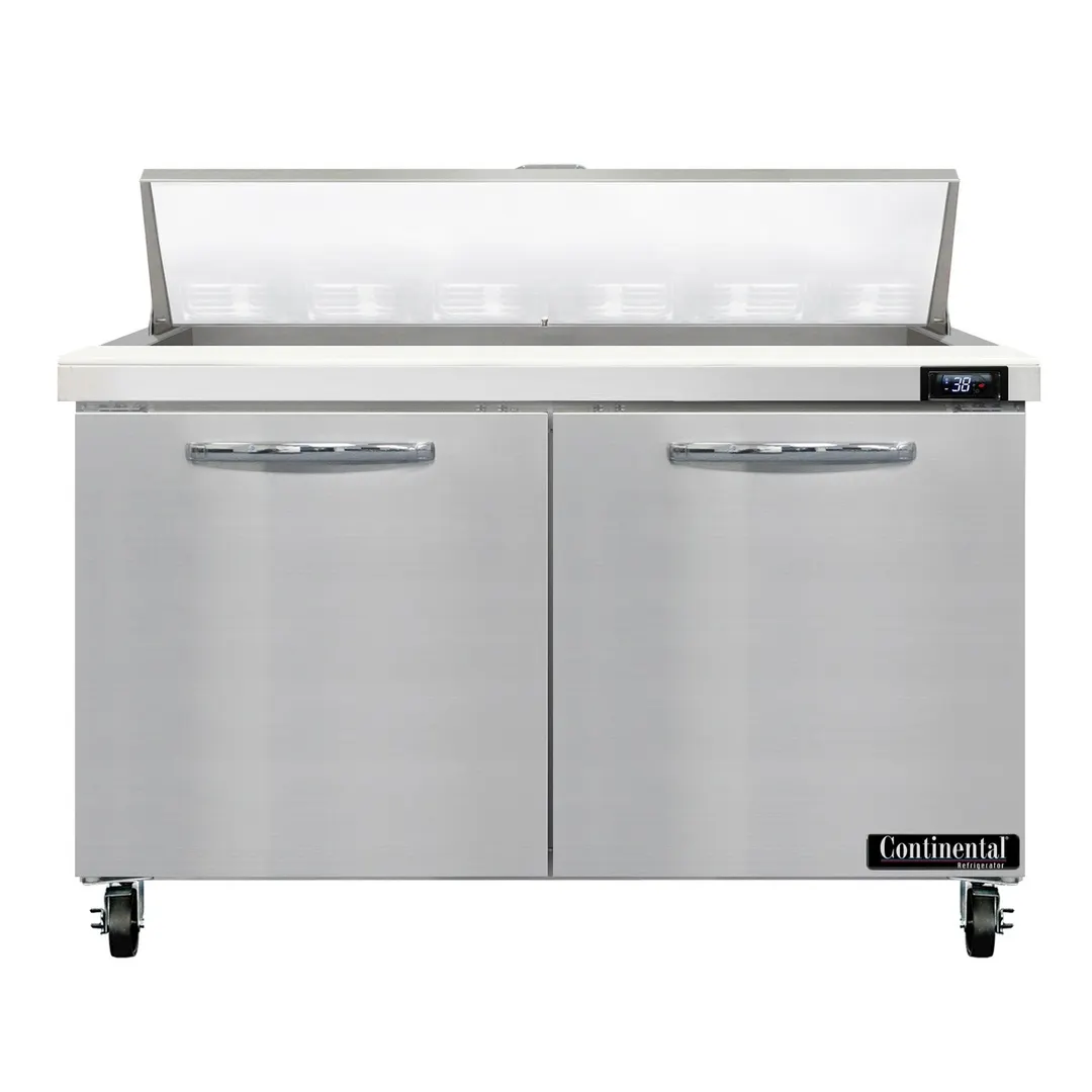 Continental Refrigerator SW48N12 48" 2-Door Sandwich and Salad Prep Table, 12 Pans, Stainless Steel Exterior