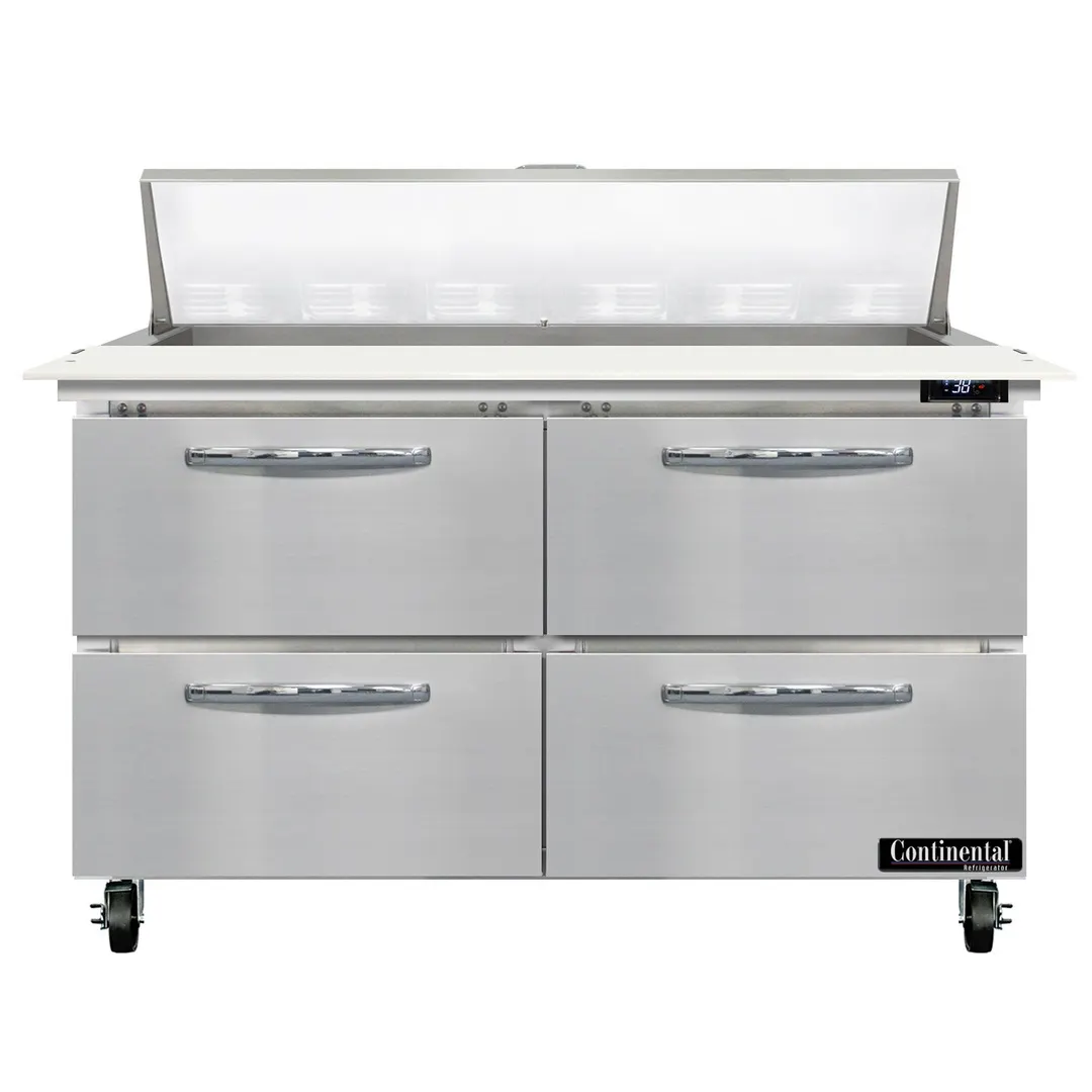 Continental Refrigerator SW48N12C-D 48" Two Section Sandwich / Salad Prep Table w/ 4 Drawers, 12 Pans
