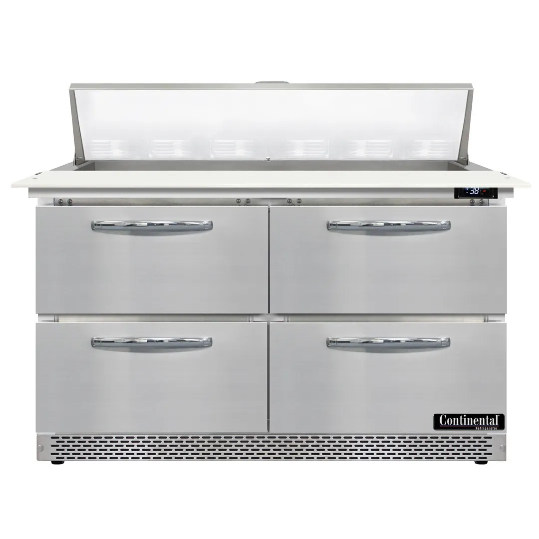 Continental Refrigerator SW48N12C-FB-D 48" 4-Drawer Sandwich and Salad Prep Table, 12 Pans, Stainless Steel Exterior