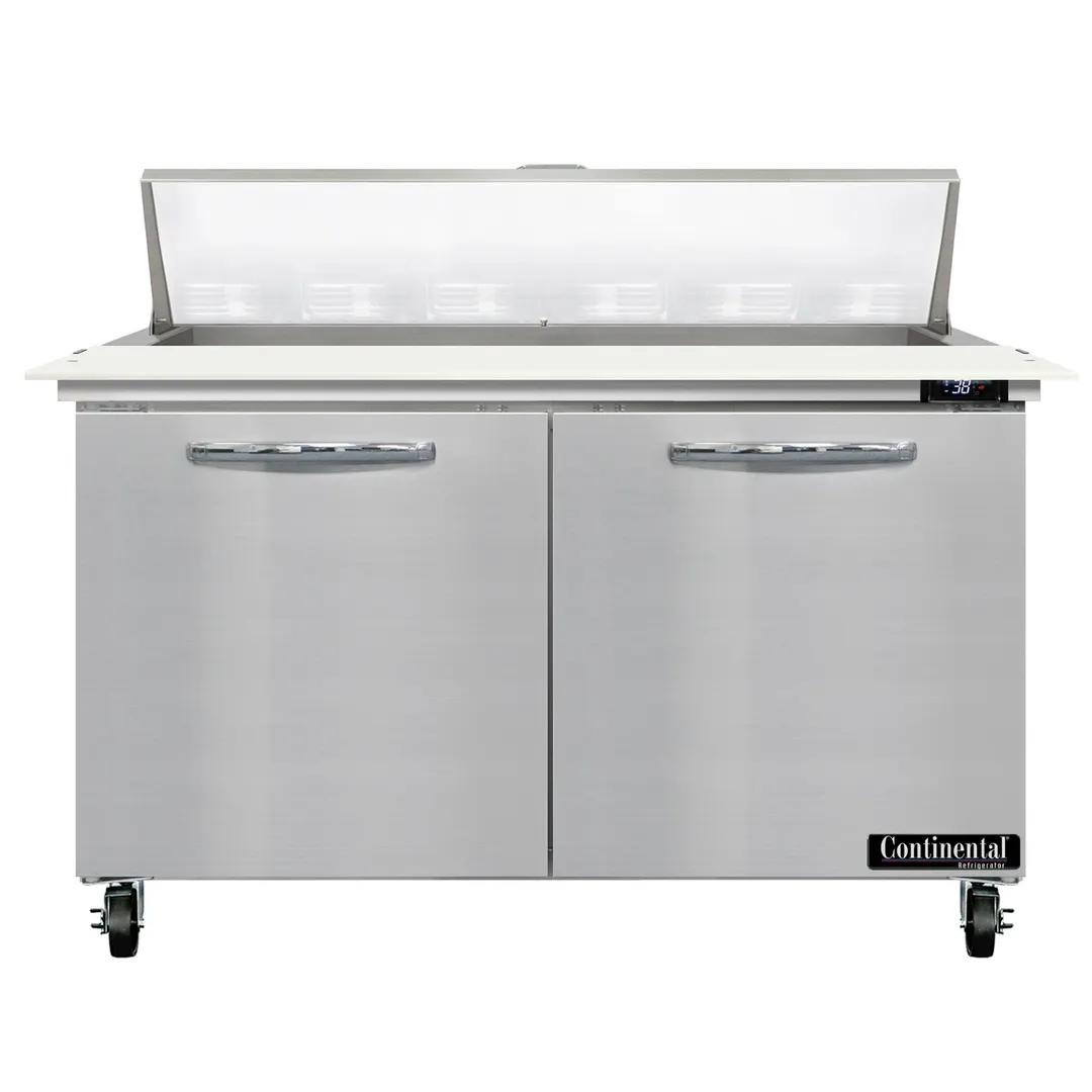 Continental Refrigerator SW48N12C 48" Two Section Sandwich / Salad Prep Table w/ 2 Doors, 12 Pans