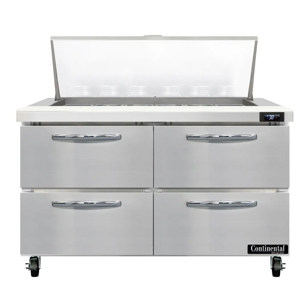 Continental Refrigerator SW48N18M-D 48" Mega Top Sandwich Prep Table w/ 4 Drawers, 18 pans