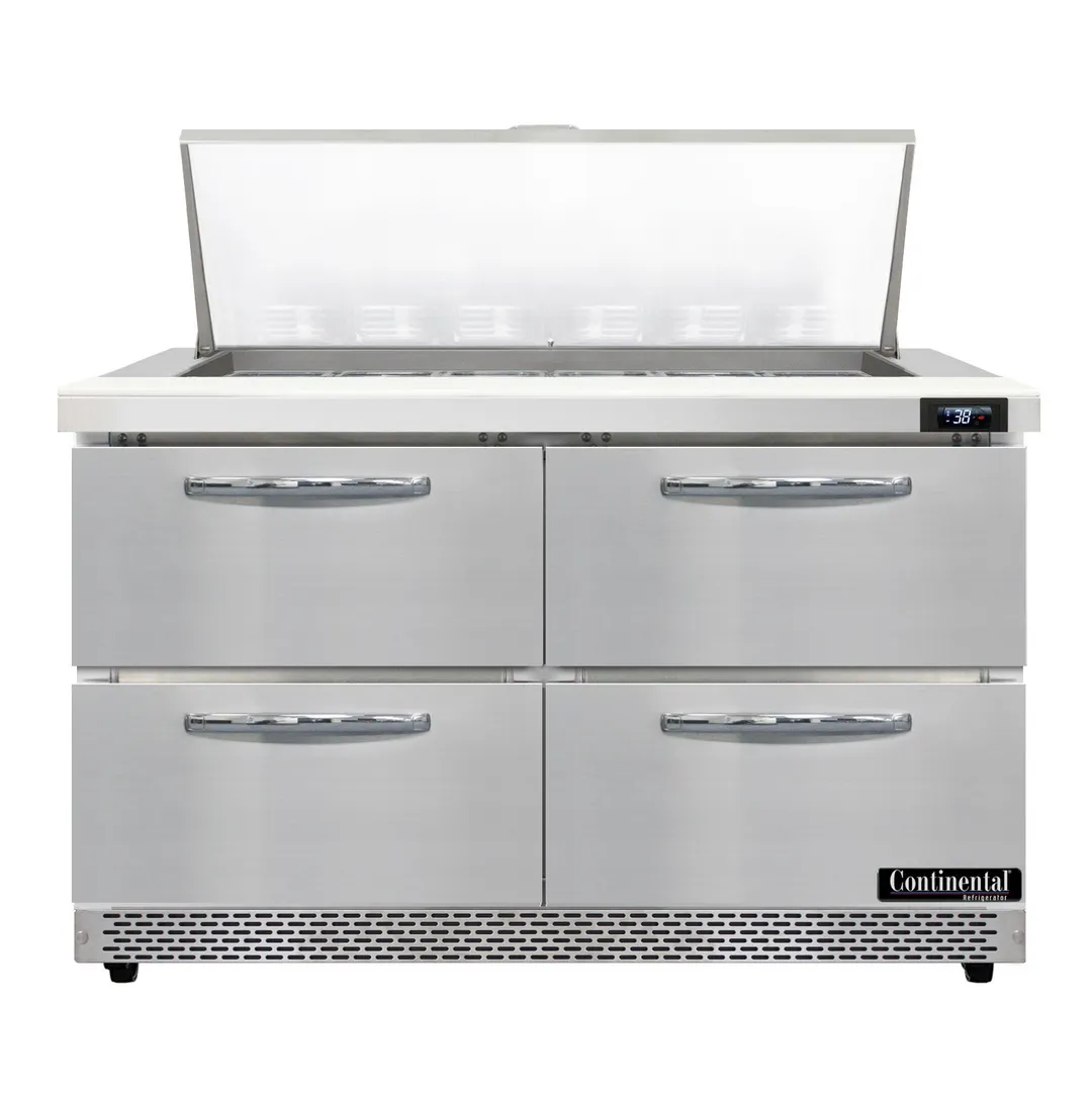 Continental Refrigerator SW48N18M-FB-D 48" Mega Top Sandwich Prep Table w/ 4 Drawers, 18 pans