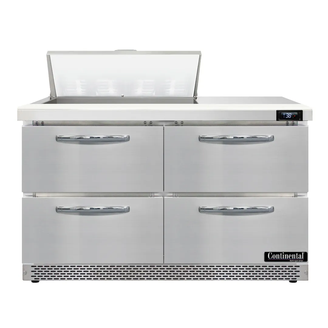 Continental Refrigerator SW48N8-FB-D 48" Two Section Sandwich / Salad Prep Table w/ 4 Drawers, 8 Pans