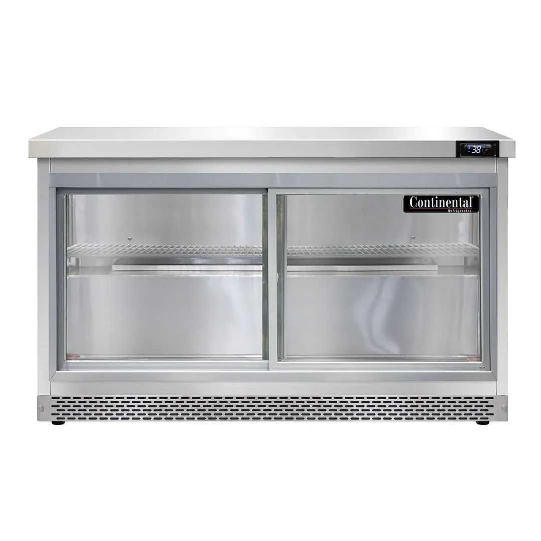 Continental Refrigerator SW48NSGD-FB 48" Worktop Refrigerator w/ 2 Sliding Glass Doors, 13.4 cu. ft.