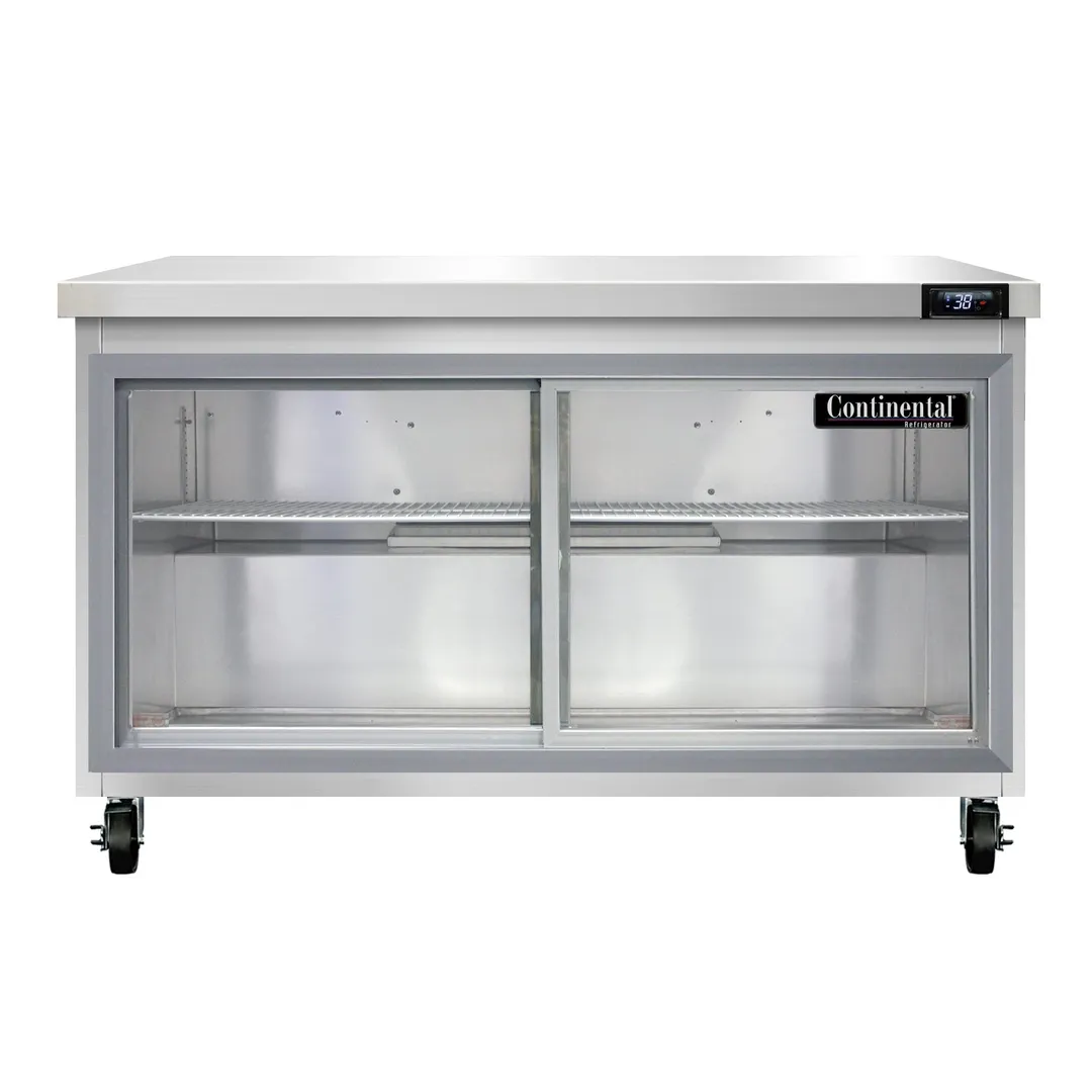 Continental Refrigerator SW48NSGD 48" Worktop Refrigerator w/ 2 Sliding Glass Doors, 13.4 cu. ft.