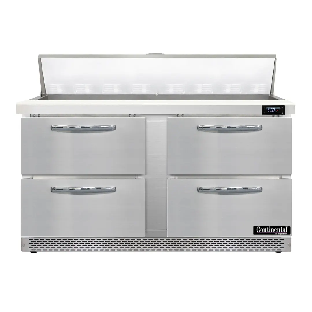 Continental Refrigerator SW60N16-FB-D 60" 4-Drawer Sandwich and Salad Prep Table, 16 Pans, Stainless Steel Exterior