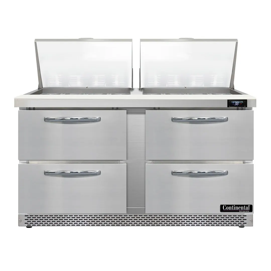 Continental Refrigerator SW60N24M-FB-D 60" Mega Top Sandwich Prep Table w/ 4 Drawers, 24 pans