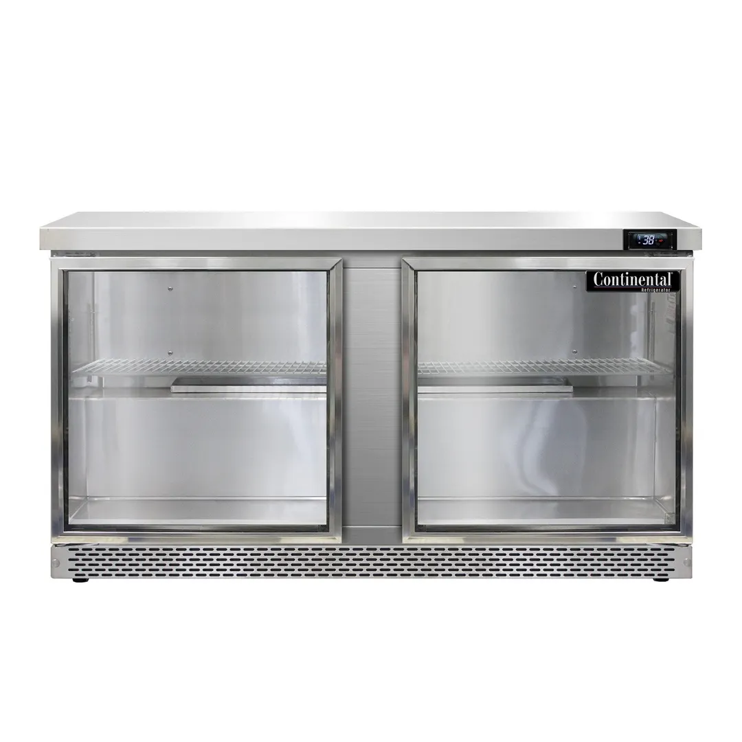 Continental Refrigerator SW60NGD-FB 60" Worktop Refrigerator w/ 2 Glass Doors, 17 cu. ft.