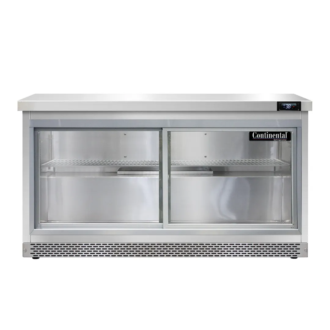 Continental Refrigerator SW60NSGD-FB 60" Worktop Refrigerator w/ 2 Sliding Glass Doors, 17 cu. ft.