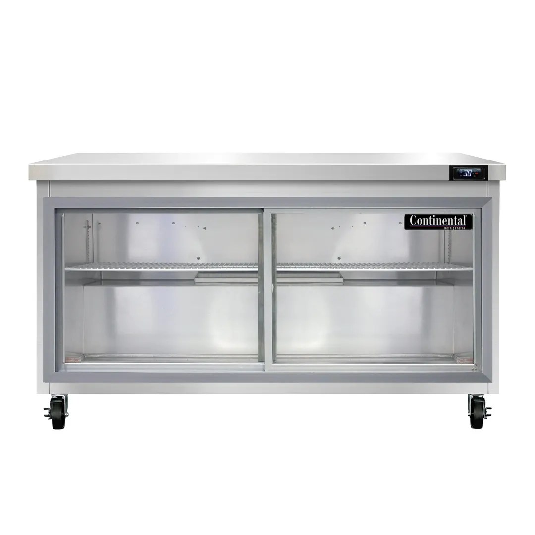 Continental Refrigerator SW60NSGD 60" Worktop Refrigerator w/ 2 Sliding Glass Doors, 17 cu. ft.