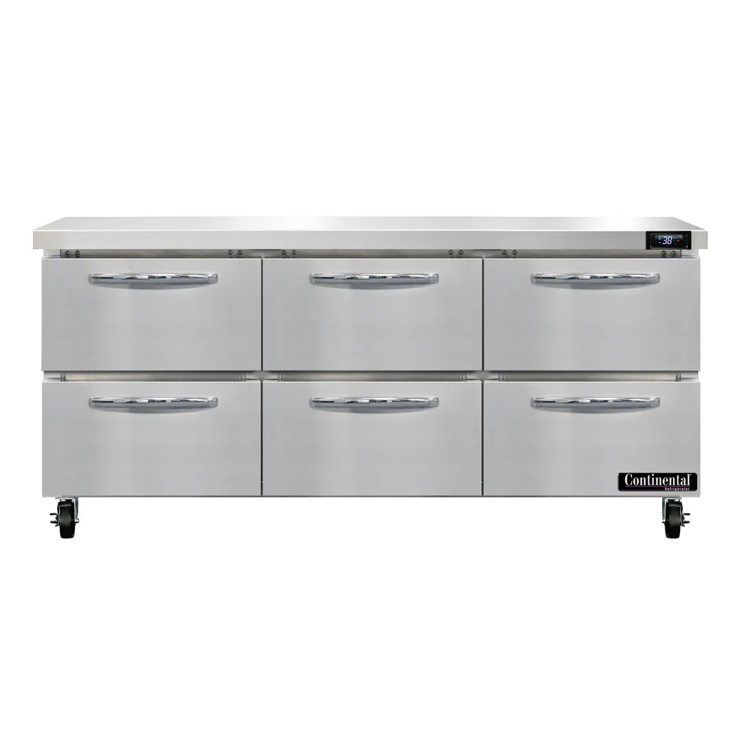 Continental Refrigerator SW72N-D 72" 3-Section Worktop Refrigerator w/ 6 Drawers, 20.6 cu. ft.