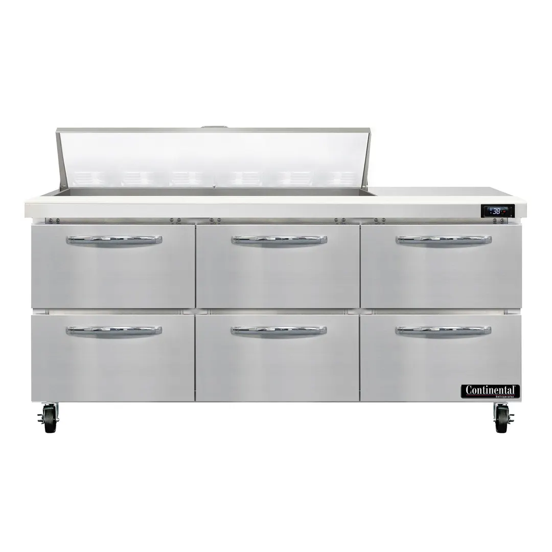 Continental Refrigerator SW72N12-D 72" Sandwich / Salad Prep Table w/ 6 Drawers, 12 Pans