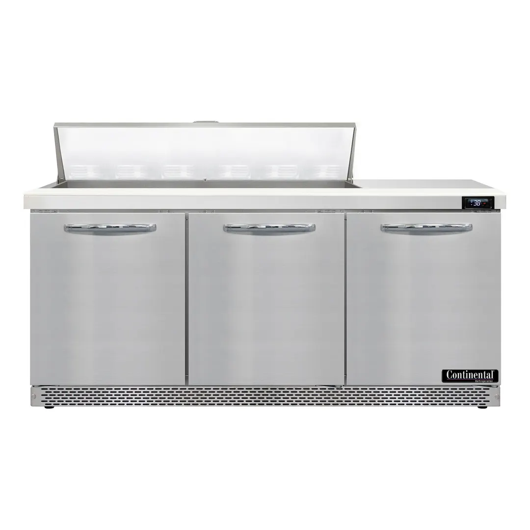 Continental Refrigerator SW72N12-FB 72" 3-Door Sandwich and Salad Prep Table, 12 Pans