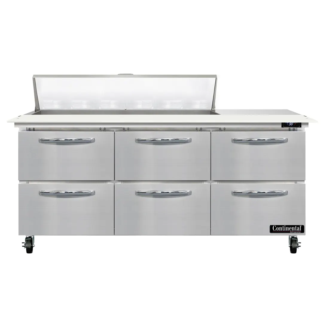 Continental Refrigerator SW72N12C-D 72" Sandwich / Salad Prep Table w/ 6 Drawers, 12 Pans