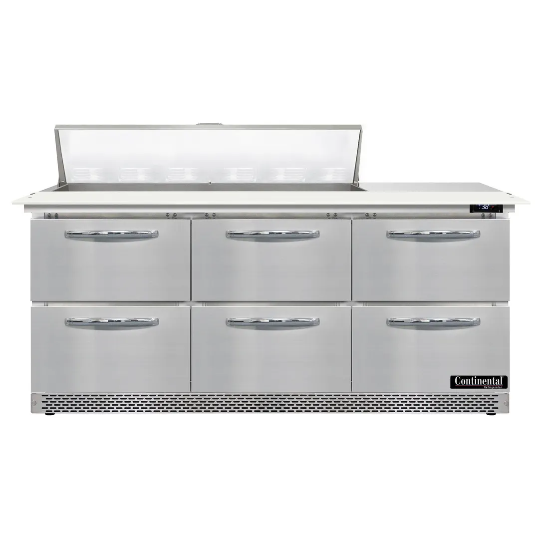 Continental Refrigerator SW72N12C-FB-D 72" Sandwich / Salad Prep Table w/ 6 Drawers, 12 Pans