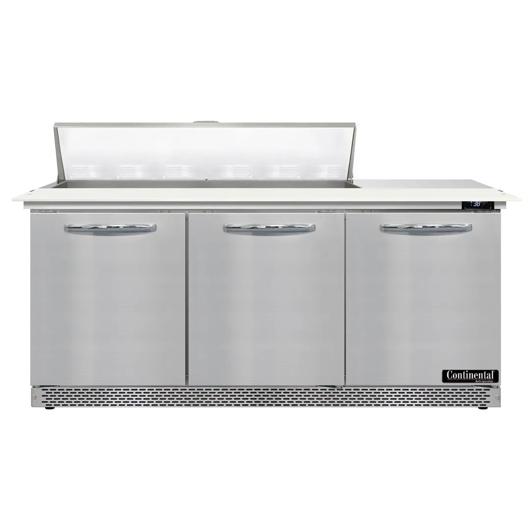 Continental Refrigerator SW72N12C-FB 72" Sandwich / Salad Prep Table w/ 3 Doors, 12 Pans