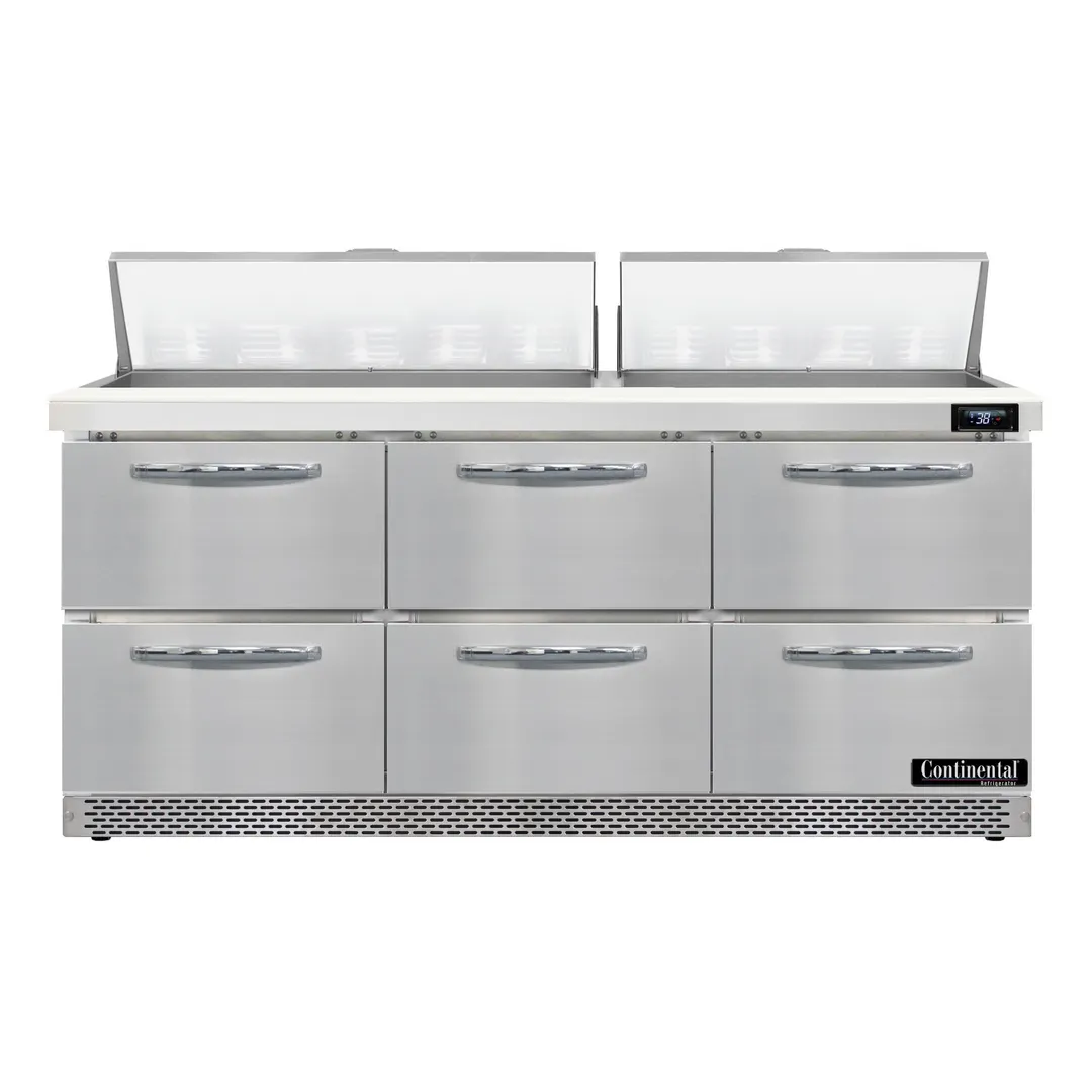 Continental Refrigerator SW72N18-FB-D 72" Sandwich / Salad Prep Table w/ 6 Drawers, 18 Pans