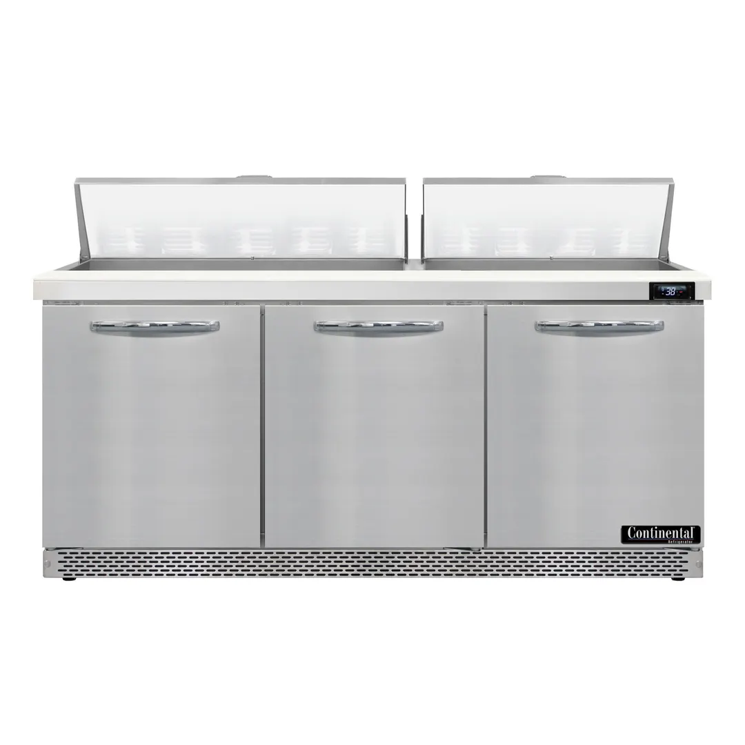 Continental Refrigerator SW72N18-FB 72" 3-Door Sandwich and Salad Prep Table, 18 Pans