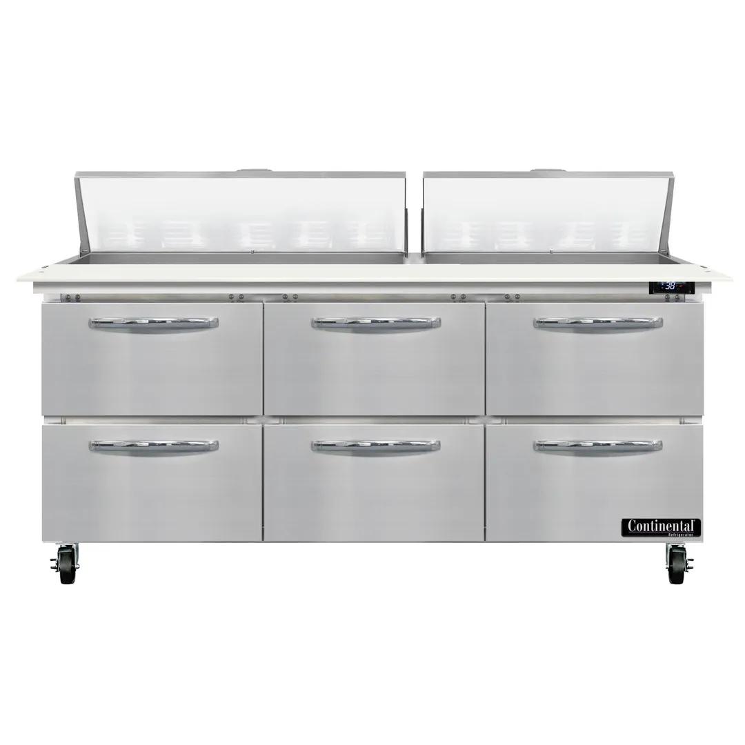 Continental Refrigerator SW72N18C-D 72" Sandwich / Salad Prep Table w/ 6 Drawers, 18 Pans