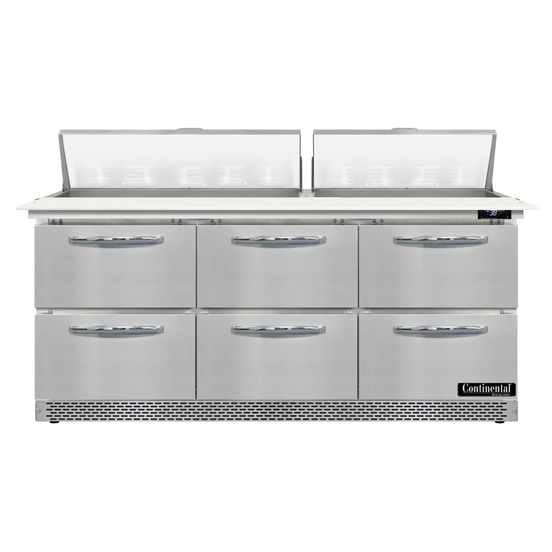 Continental Refrigerator SW72N18C-FB-D 72" Sandwich / Salad Prep Table w/ 6 Drawers, 18 Pans