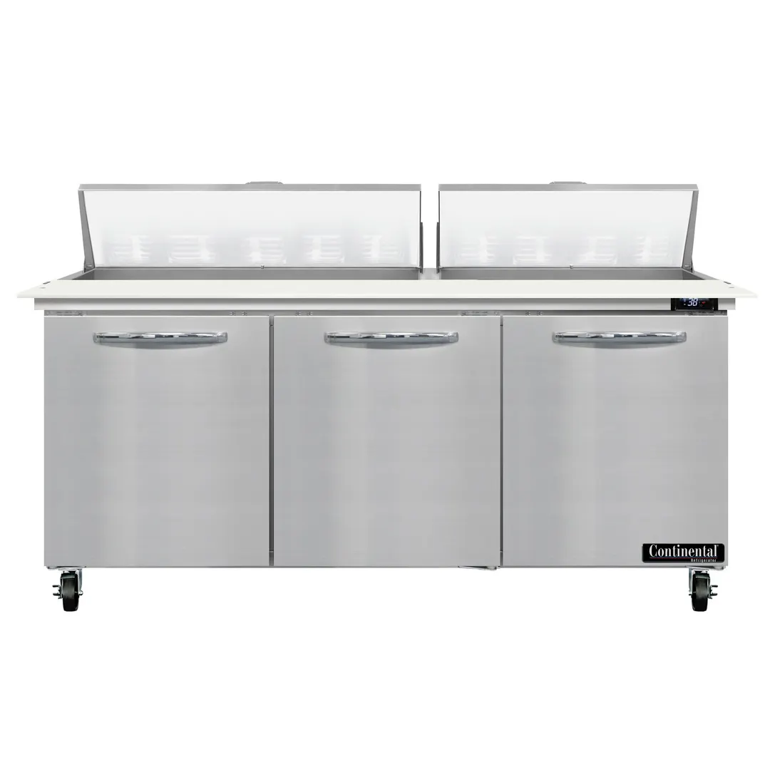 Continental Refrigerator SW72N18C 72" 3-Door Sandwich and Salad Prep Table, 18 Pans, Stainless Steel Exterior