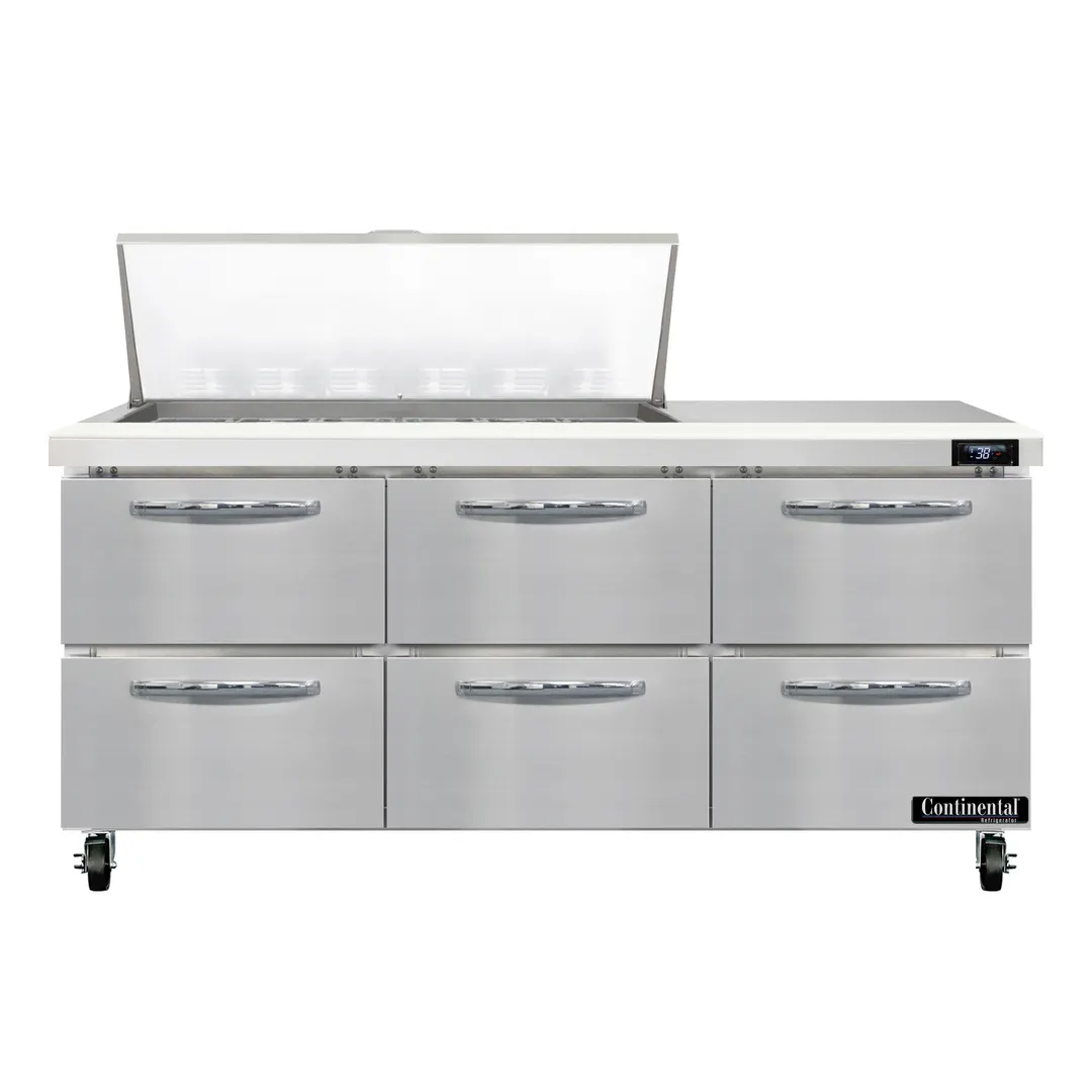 Continental Refrigerator SW72N18M-D 72" Mega Top Sandwich Prep Table w/ 6 Drawers, 18 pans
