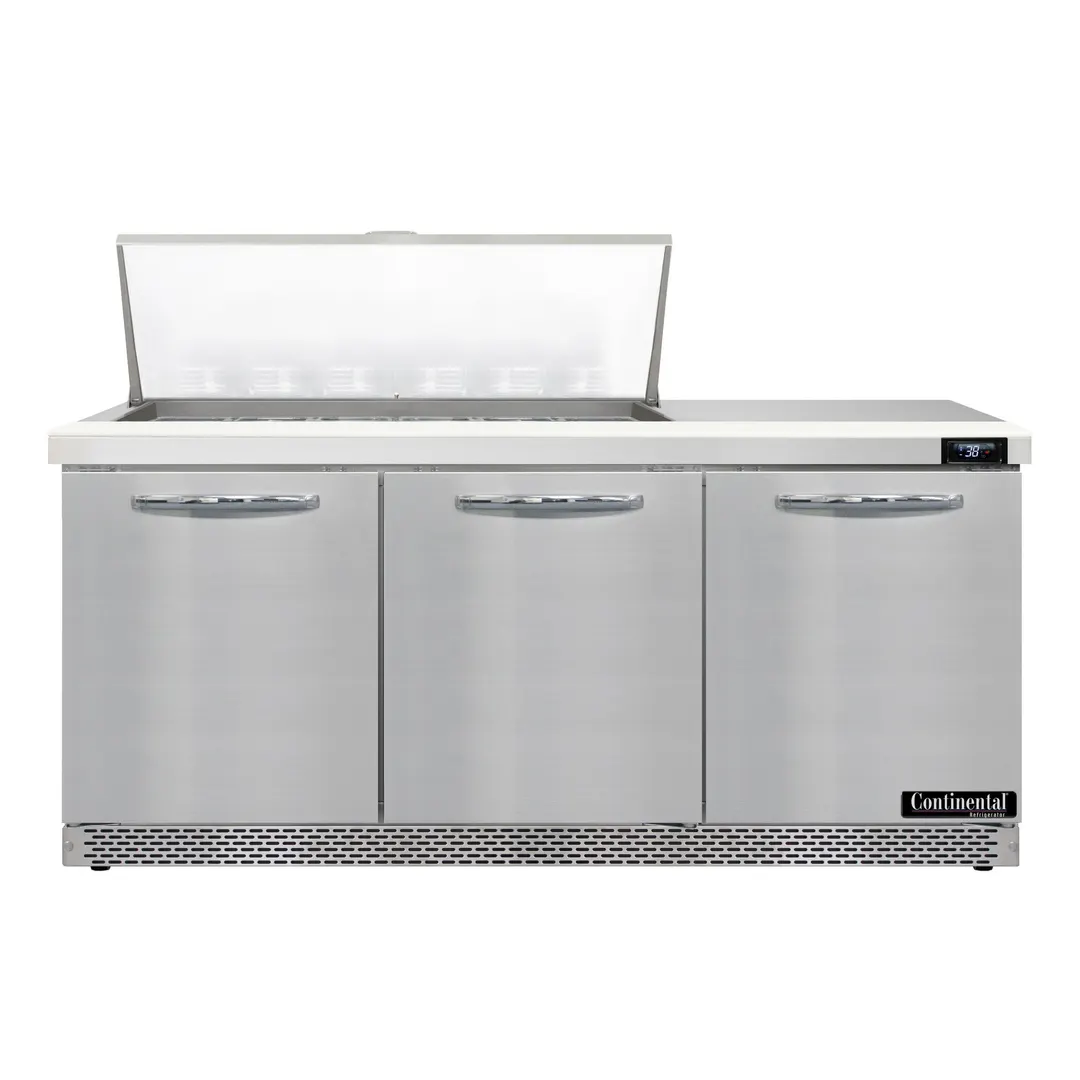 Continental Refrigerator SW72N18M-FB 72" Mega Top Sandwich Prep Table w/ 3 Doors, 18 pans