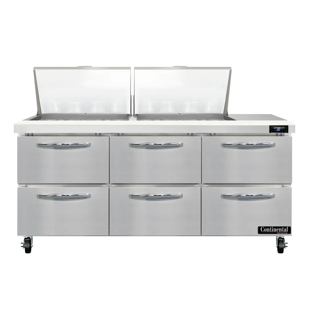 Continental Refrigerator SW72N24M-D 72" Mega Top Sandwich Prep Table w/ 6 Drawers, 24 pans