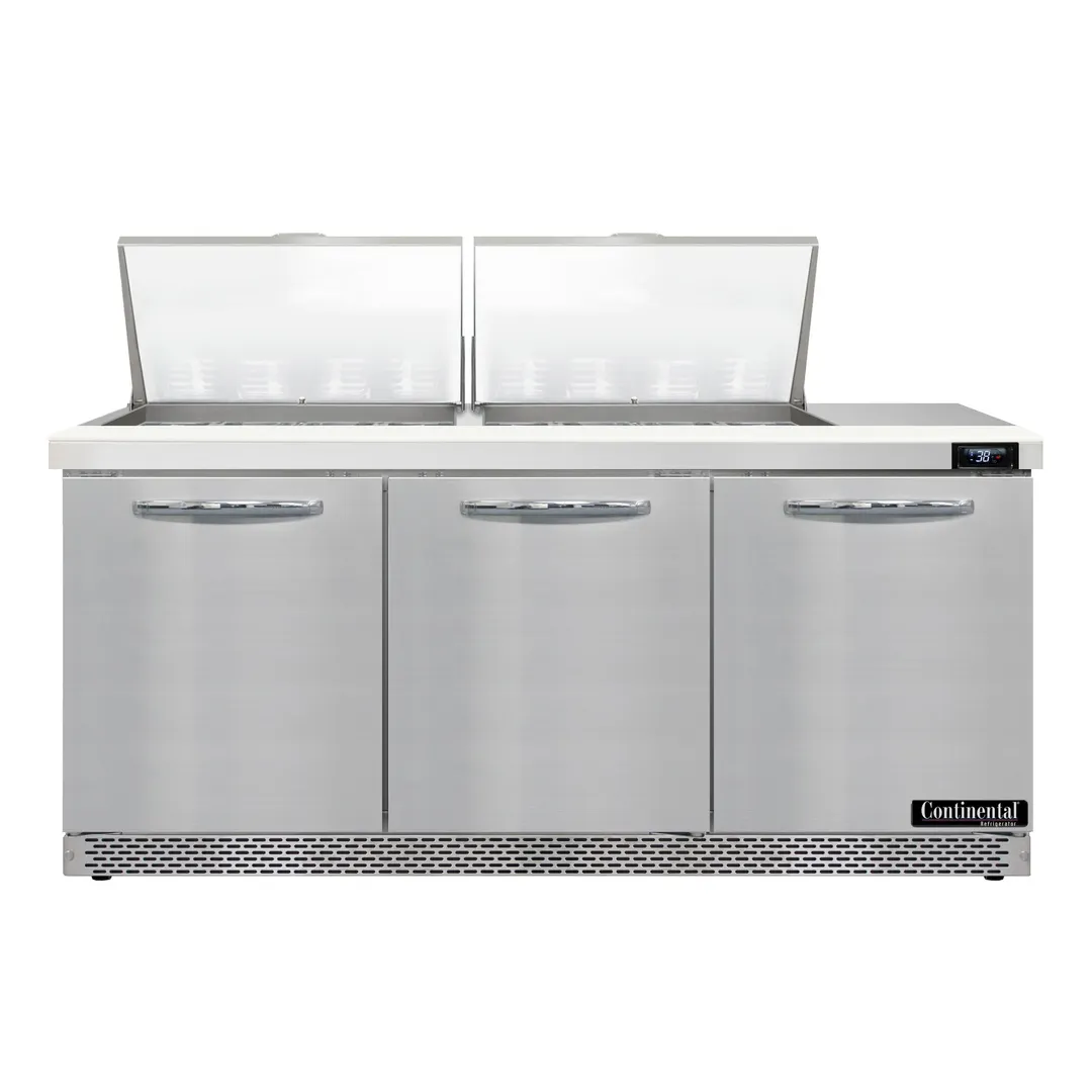 Continental Refrigerator SW72N24M-FB 72" Mega Top Sandwich Prep Table w/ 3 Doors, 24 pans