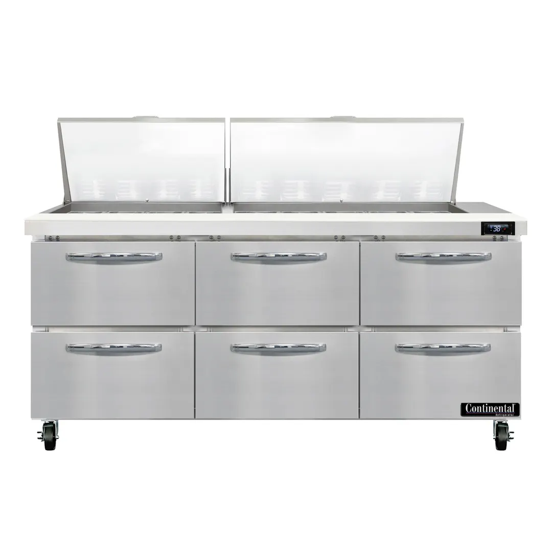 Continental Refrigerator SW72N27M-D 72" Mega Top Sandwich Prep Table w/ 6 Drawers, 27 pans