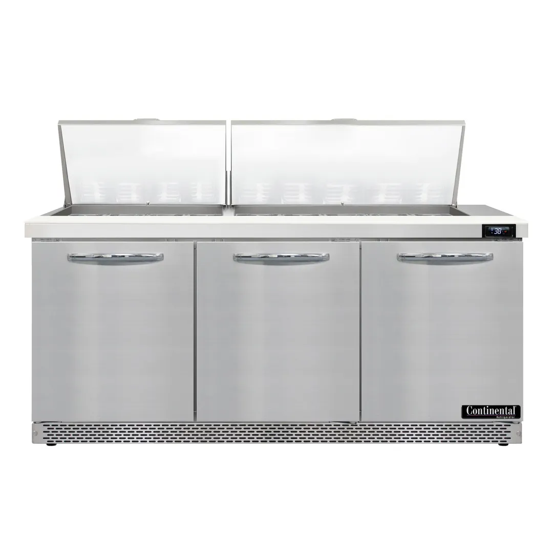 Continental Refrigerator SW72N27M-FB 72" Mega Top Sandwich Prep Table w/ 3 Doors, 27 pans