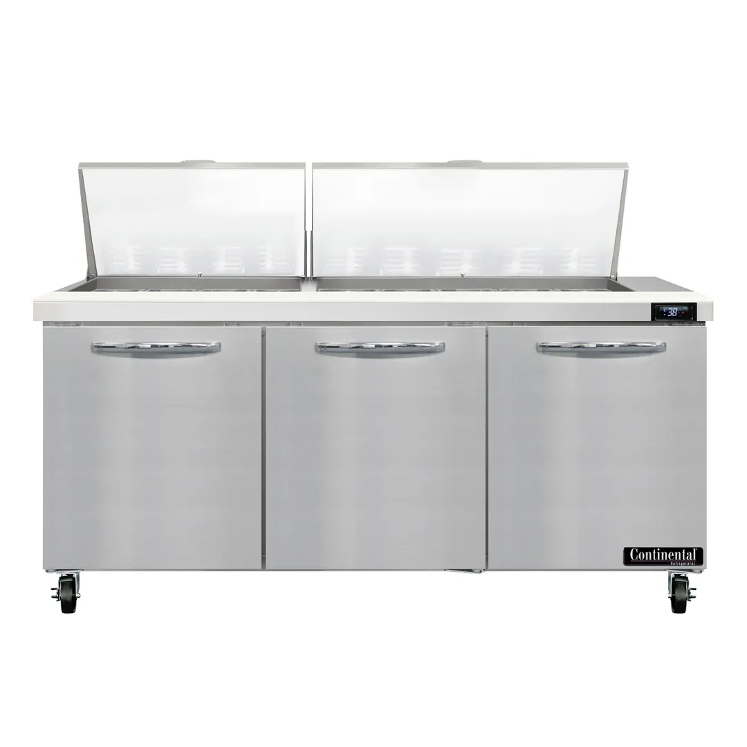 Continental Refrigerator SW72N27M 72" Mega Top Sandwich Prep Table w/ 3 Doors, 27 pans