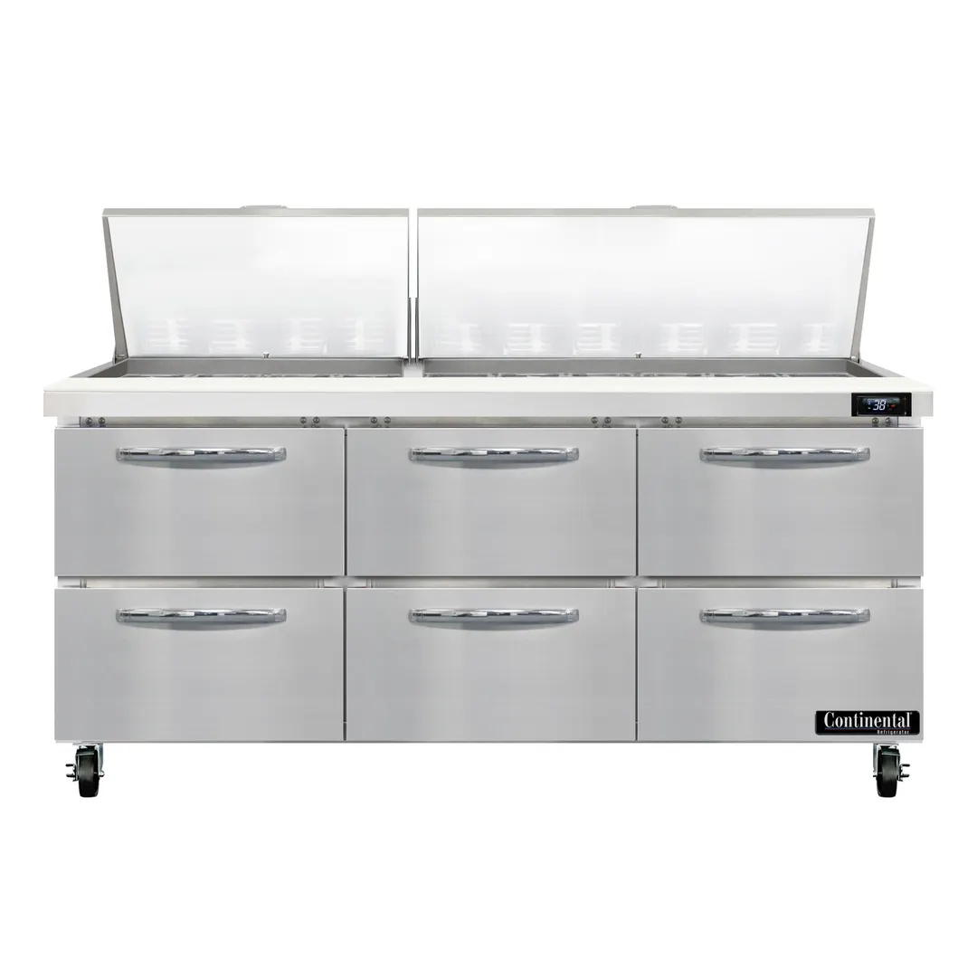 Continental Refrigerator SW72N30M-D 72" Mega Top Sandwich Prep Table w/ 6 Drawers, 30 pans