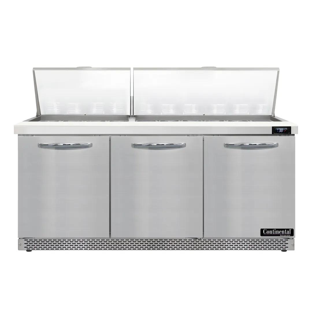 Continental Refrigerator SW72N30M-FB 72" Mega Top Sandwich Prep Table w/ 3 Doors, 30 pans